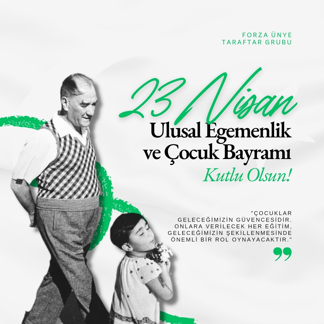 Cumhuriyetimizin kurucusu Ulu Önder Gazi Mustafa Kemal Atatürk tarafından 23 Nisan 1920’de TBMM’nin açılışı ile birlikte dünya çocuklarına armağan edilen 23 Nisan Ulusal Egemenlik ve Çocuk Bayramı kutlu olsun🇹🇷
#EnGüzelBayram #23NisanKutluOlsun