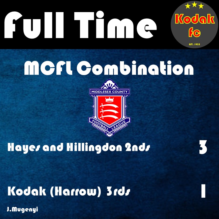 RESULTS

Kodak 1sts 2-1 Larkspur Rovers
Kodak 2nds 3-1 Wiseman West
Kodak 3rds 1-1 Hayes and Hillingdon 2nds
Hayes and Hillingdon 3-1 Kodak 3rds