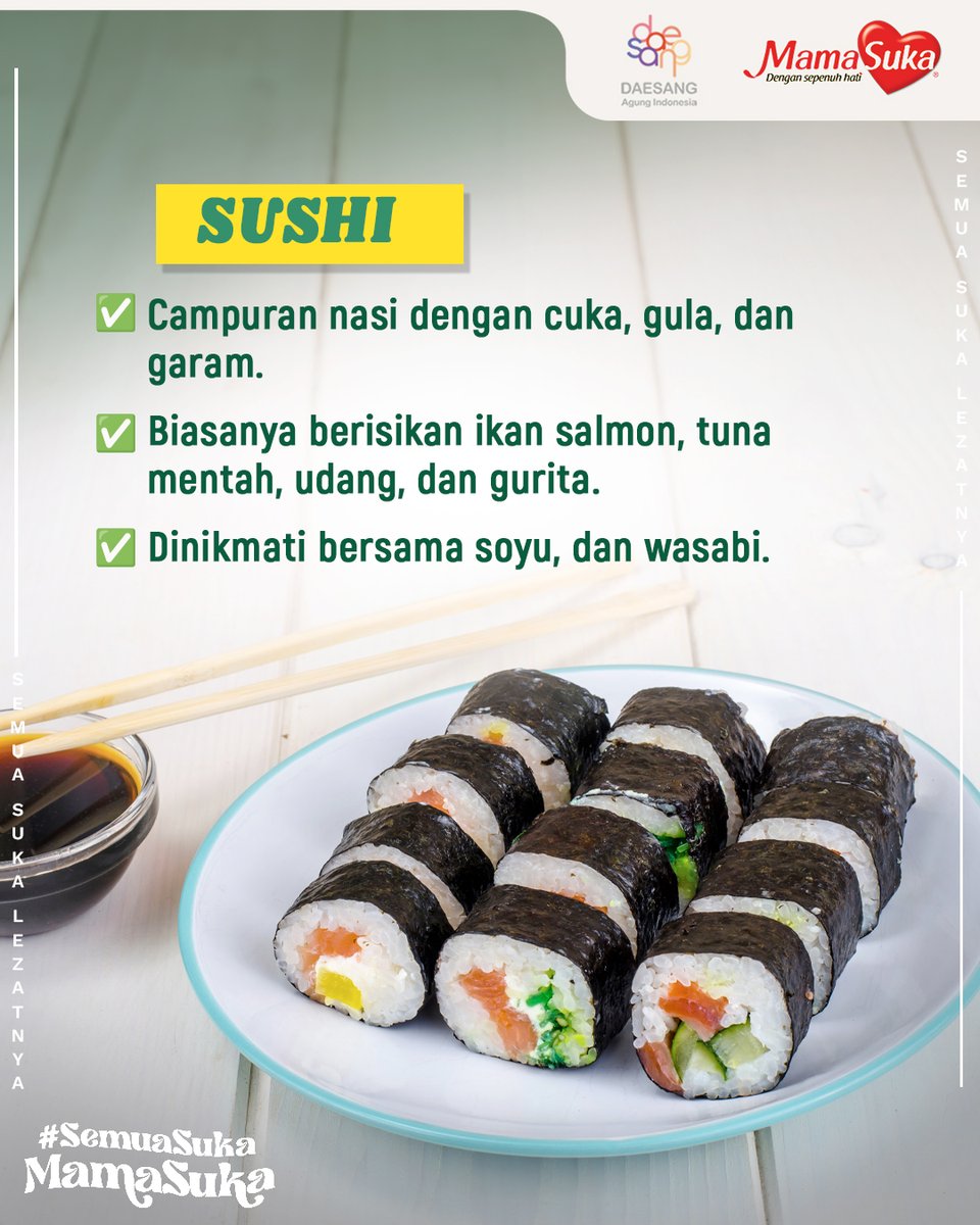 MamaSukaID's tweet photo. Sekarang udah tau kan, Food Lovers?🥰
Kamu tim Sushi atau Kimbab nih? Share dong di kolom reply!
#SemuaSukaMamaSuka #SemuaSukaLezatnya #Sushi #Kimbab #HealthyFood #MamaSukaGimRumputLaut https://t.co/oEcfdZEEpM