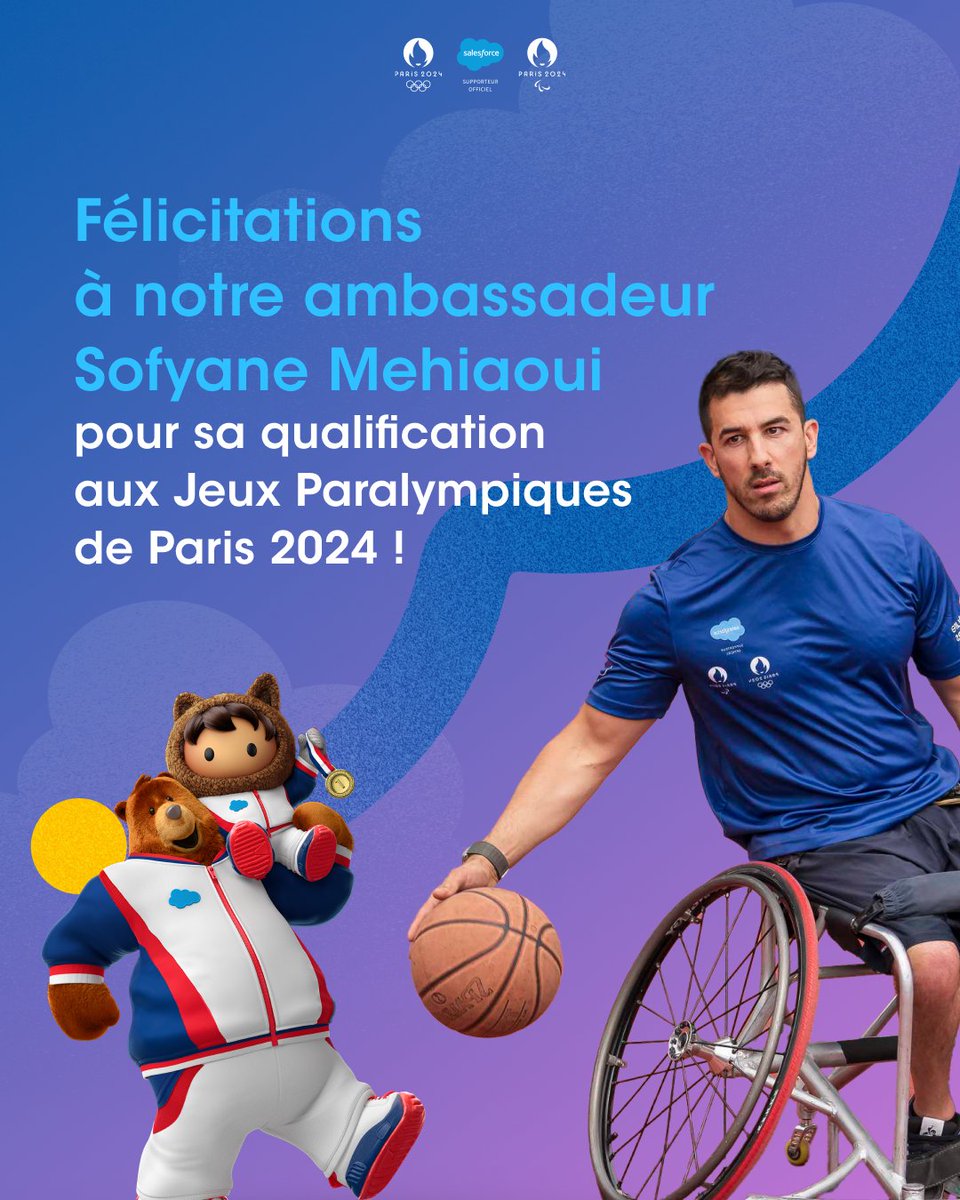 Félicitations à @sofyanemehiaoui, ambassadeur Salesforce, qui se qualifie pour les Jeux Paralympiques de #Paris2024. 🇫🇷 
L’athlète de Basket Fauteuil est en chemin pour la victoire, avec le soutien de toute l’équipe Salesforce ✨

#SofyaneMehiaoui #Paralympiques #basketfauteuil