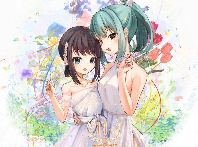 艦これ11周年おめでとうございます!!11周年なので、図鑑No.11の吹雪、No.111の夕張です!!#艦これ#艦これ11周年 