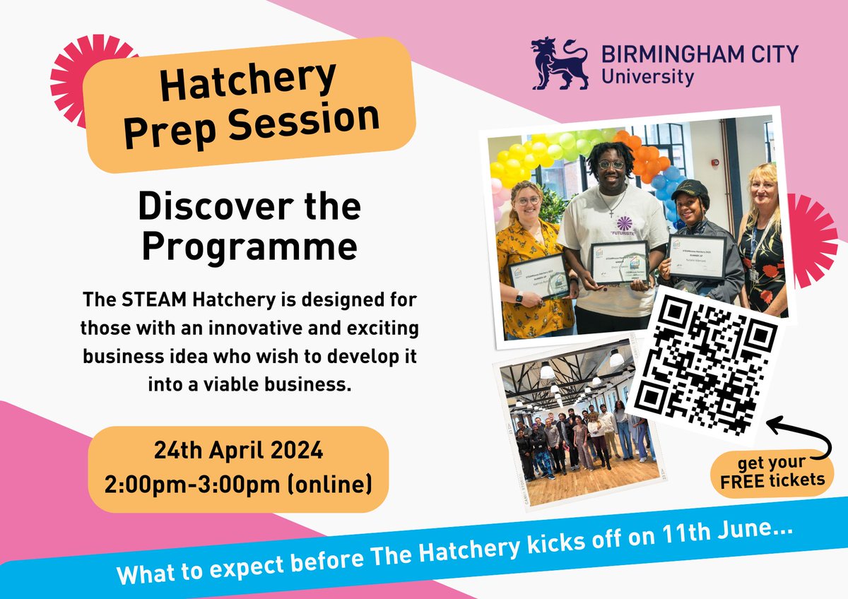 🏭Our STEAM Hatchery is back, giving BCU students & graduates the chance to earn part of a £10,000 prize fund to launch a new business. Interested? The Enterprise team are holding an online prep session TODAY at 2pm where you can find out more! Sign up 👉linktr.ee/BCUstudentente…
