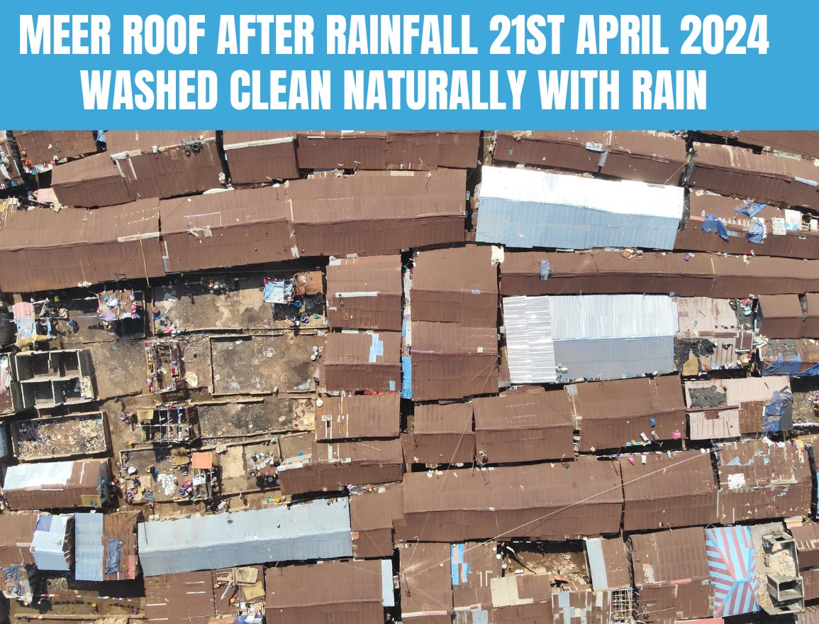 Amazing images show the effects of the latest rainfall in Freetown. Prior to the downpour, the rooftops were coated with dust from the Sahara desert, lowering their albedo. However, the rain naturally washed the #MEER rooftops clean, & the albedo was restored to its maximum level