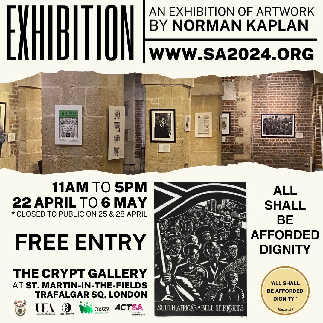 Open Now: 'Dignity' exhibition at The Crypt Gallery until 6 May, 11-5 (closed 25 & 28 Apr). Celebrate SA's journey with us. Entry Free! #ArtForDignity 🎨✨