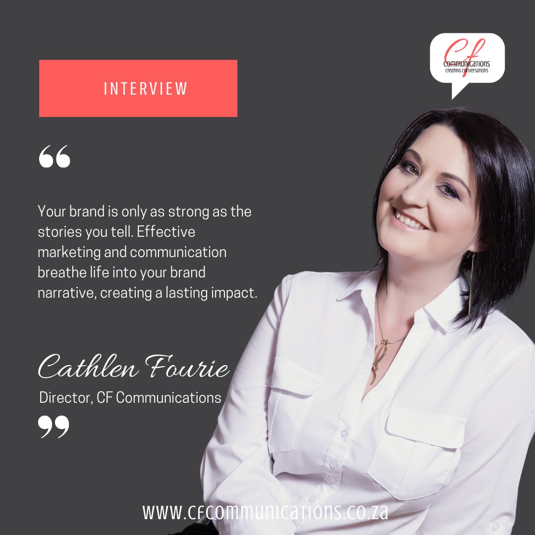 CF_Comms's tweet photo. "Your brand is only as strong as the stories you tell. Effective marketing and communication breathe life into your brand narrative, creating a lasting impact."  - Cathlen Fourie, Director, CF Communications 
#marketingagency #ourthoughts #CFCommunications https://t.co/f2jWK9Vkeu