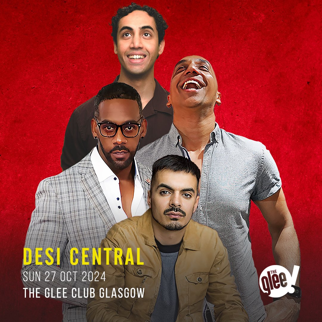 📢 JUST ANNOUNCED: @DesiCentral Comedy Show will be bringing the laughter at The Glee Club Glasgow on Sun 27th Oct 2024! Featuring the hilarious @RB_Official, @TommySandhu, Omar Badawy & @Ajay_Rose! Tickets are available now from bit.ly/DesiCentralGla… 🎟