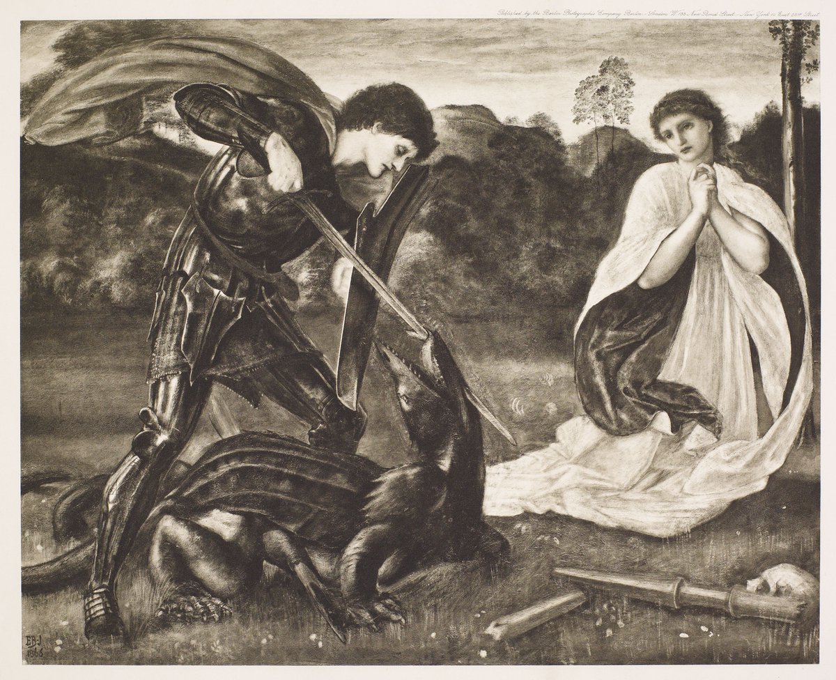 Study and composition sketch by Edward Burne-Jones for his painting St George slaying the Dragon - and a photographic print version of the final painting. To see more search for the 'St George series' on @BM_AG's online image resource. dams.birminghammuseums.org.uk #publicdomain #CC0