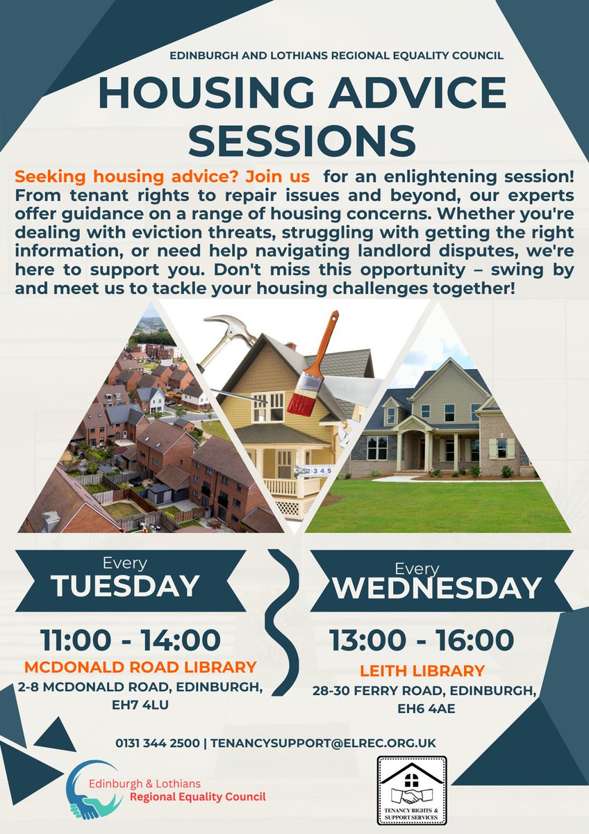 📷 Need housing advice? Join us at either library for an informative session covering tenant rights, repair issues, eviction threats, house complaints, antisocial behaviour, landlord disputes, and more! #HousingAdvice #TenantSupport #Edinburgh 📷