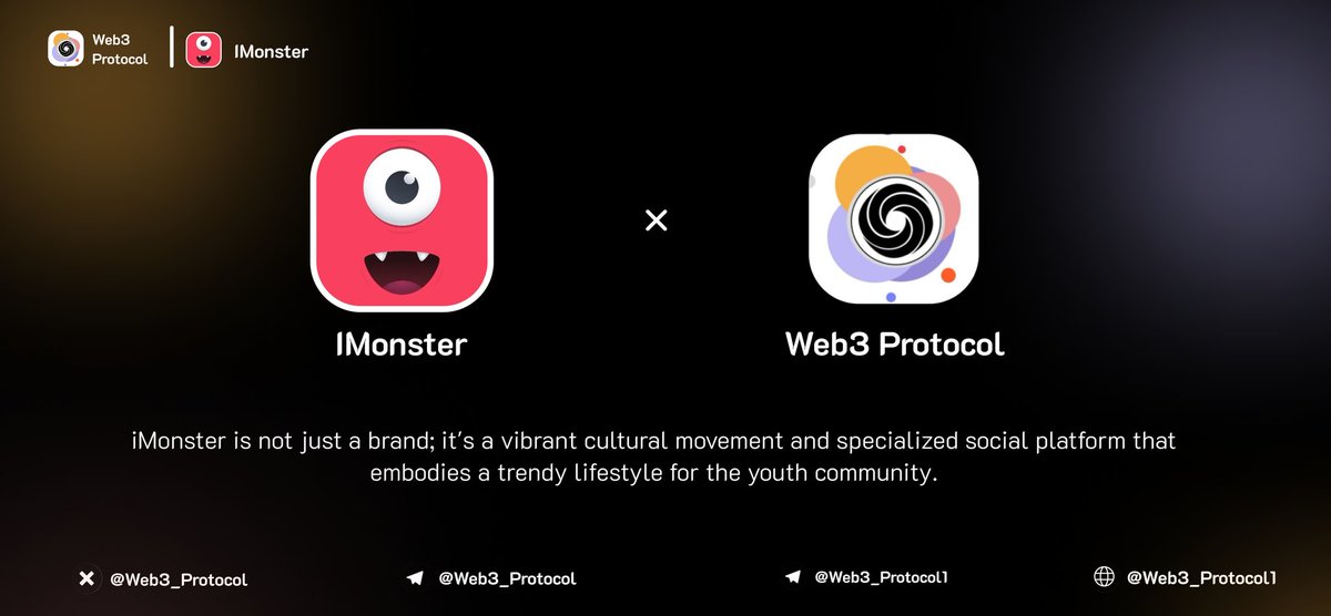 Web3_Protocol's tweet image. Partnership Announcement

@IMonster_Gamefi x @Web3_Protocol

We're excited to announce a powerful partnership between @IMonster_Gamefi

A trendy lifestyle brand and social platform, and @Web3_Protocol, a cutting-edge web3 protocol!

Together, we'll:

- Empower the youth community