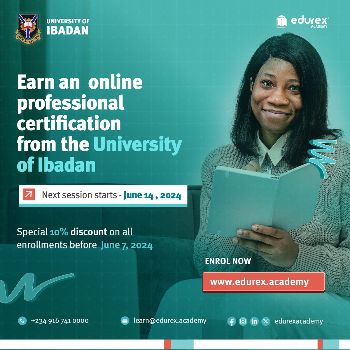 Edurex_Academy's tweet photo. Get certified in your chosen career field from the University of Ibadan. Choose from a variety of options, including IT, HR, Project Management, Agribusiness,  Marketing, Customer Support, and more. 

To register, visit https://t.co/qrW4gxHGcr
#EdurexAcademy  #UniversityofIbadan https://t.co/DOOcQkYXpe