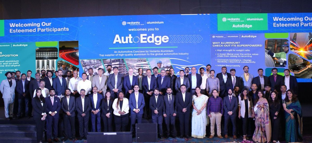 VedantaAluminum's tweet photo. In our ongoing pursuit to serve our customers better, we hosted key players from the global #automotive industry at Vedanta #AutoEdge 2024, our flagship #automotive conclave. 

#Vedanta #Aluminium #GreenAluminium #MetalOfTheFuture https://t.co/Y3aYZSesJz