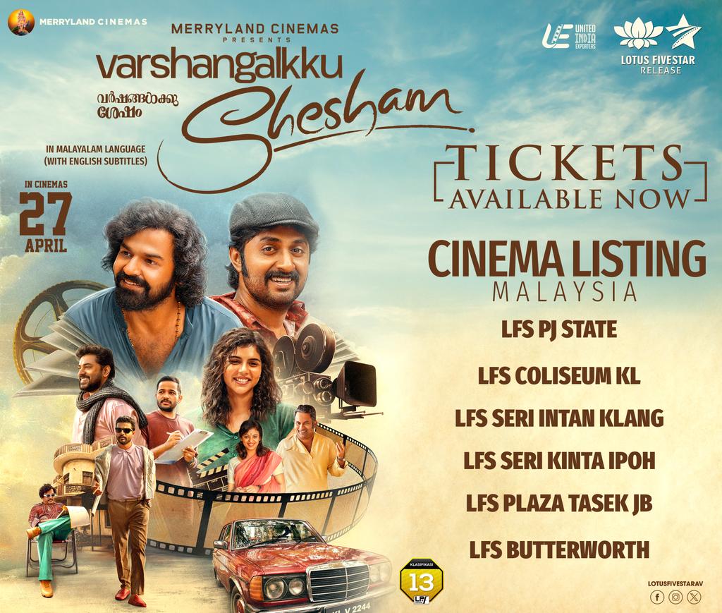#VarshangalkkuShesham is all yours 🙏🏽 Get your tickets NOW 🎟 lfs.com.my / LFSApps A @LotusFivestarAV & @uie_offl Release 💯 IN CINEMAS 27 APRIL 💥 #VineethSreenivasan @NivinOfficial @MerrylandCine #LotusFiveStarAV #LFSMovies