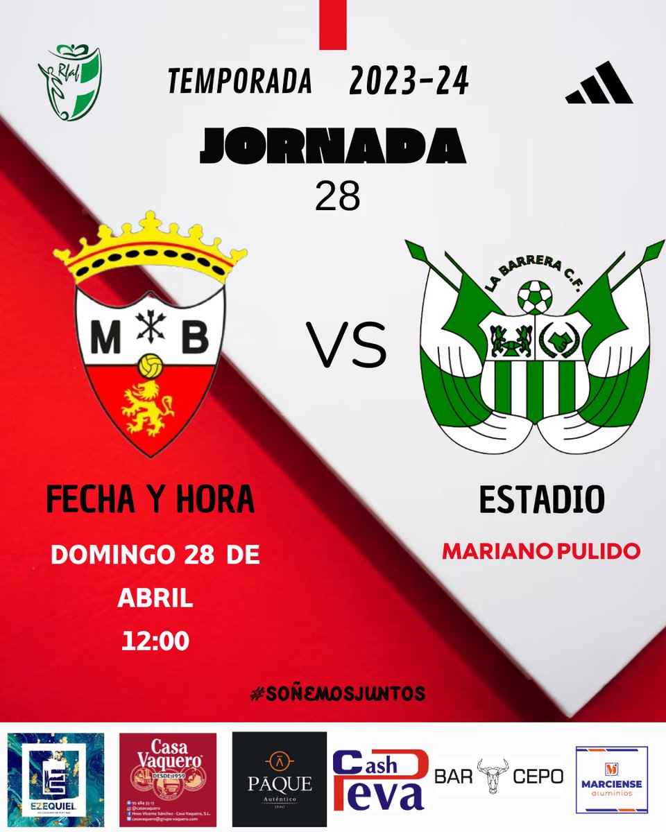 📅 | 𝐇𝐎𝐑𝐀𝐑𝐈𝐎

📣 ¡Este es el horario para este domingo ante <a href="/LaBarreraCF/">La Barrera C.F.</a>! 

#MarchenaBpieLaBarrera #SoñemosJuntos 🤍❤️