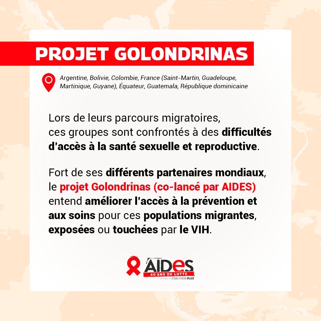 [#INTERNATIONAL 🌍] ​Dans le monde, AIDES mène de nombreux projets avec @CoalitionPLUS, un réseau international d’ONG communautaires de lutte contre le #VIH/#sida. Zoom sur le projet GOLONDRINAS, déployé actuellement dans la région Amériques et Caraïbes ⬇️