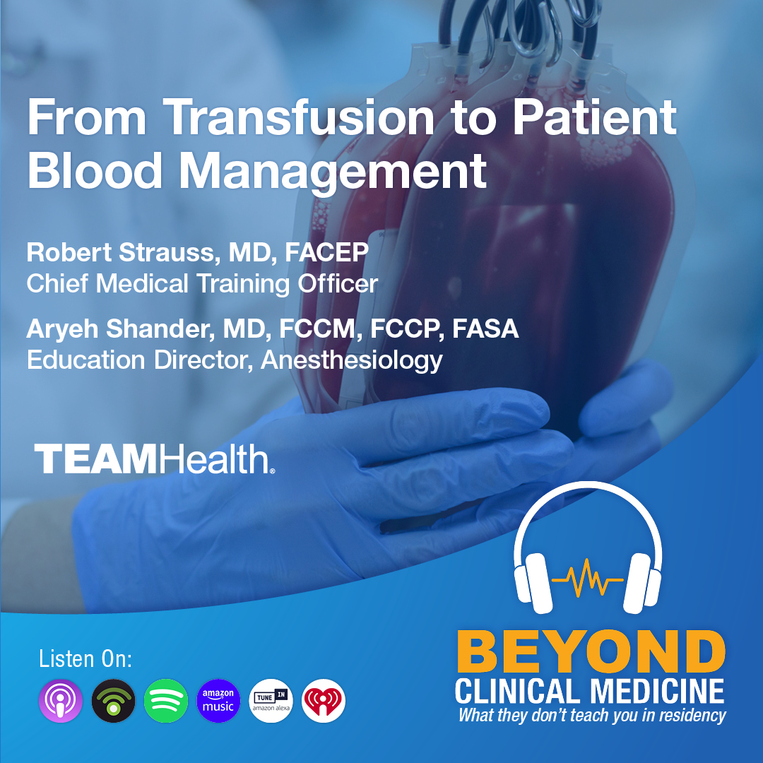In this episode of #BeyondClinicalMedicine, Dr. Robert Strauss and Dr. Aryeh Shander discuss patient blood management as an alternative approach to blood transfusion therapy. Listen to the full episode on all major platforms: bit.ly/3vPMesZ.
