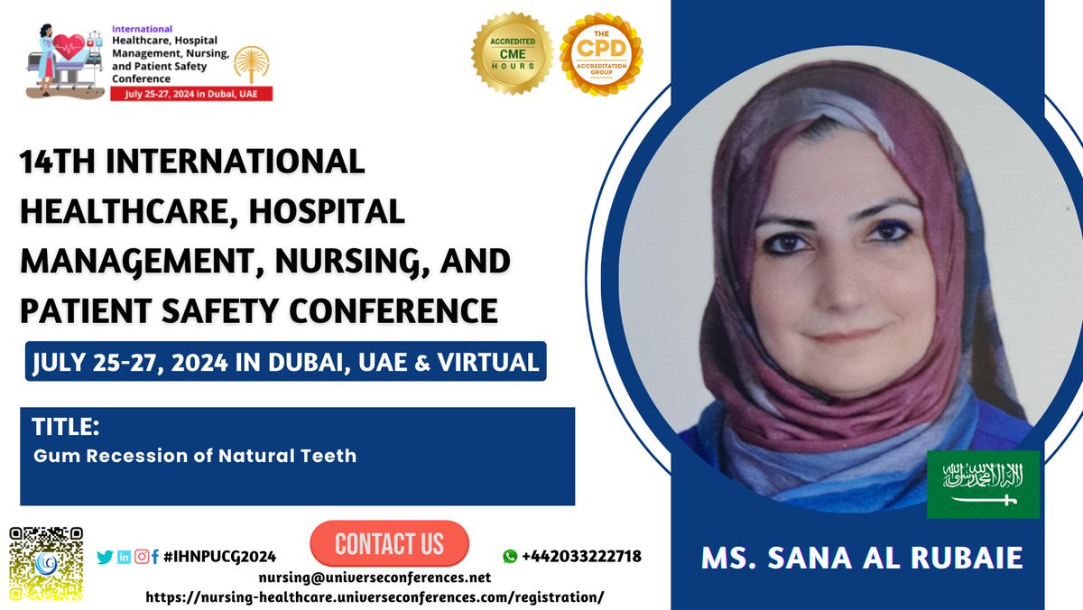 Inspire, Innovate, and Connect at the #14IHNPUCG from July 25-27, 2024 in Dubai, UAE & Virtual
Ms. Sana Al Rubaie will deliver her speech at the 14IHNPUCG
Avail slot & Certifications here: …ng-healthcare.universeconferences.com/registration/

#HealthcareTrends #PublicHealthForum #MedicalResearch #Healthcare