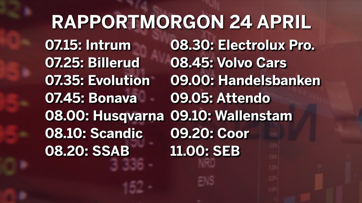 dise_tv's tweet photo. #Intrum #Billerud #Evolution #Bonava #Husqvarna #Scandic #SSAB #EluxPro #VolvoCars #Handelsbanken #Attendo #Wallenstam #Coor #SEB https://t.co/IBwkrlJRZS
