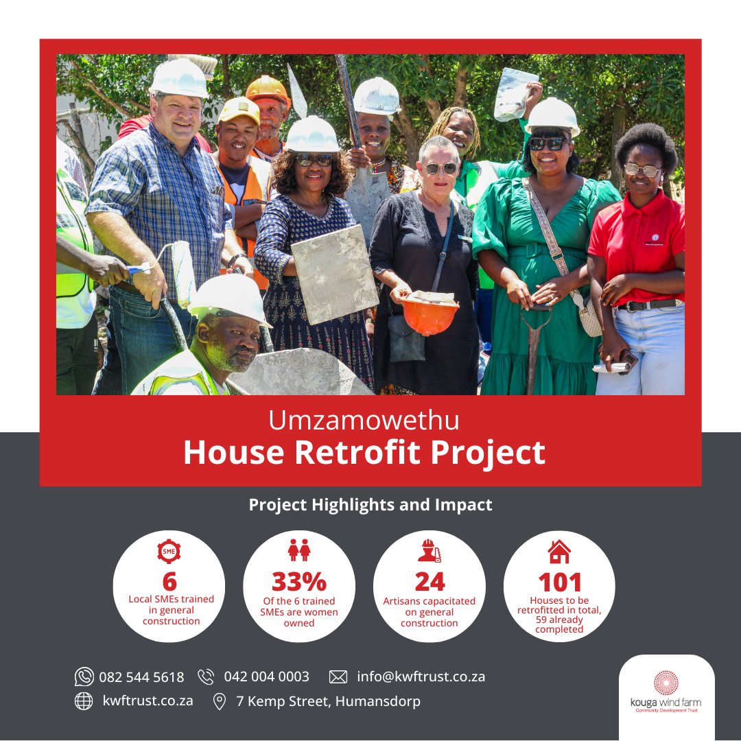 kwftrust's tweet photo. 🌟 Project Spotlight!
The Kouga Wind Farm Community Development Trust is proud to spotlight the ongoing success of the Umzamowethu House Retrofit Project. 🏡💪

Stay tuned for more updates and witness how Trust initiatives are making a real difference!

#KWFCDT #CommunityImpact https://t.co/TON9F8naUB