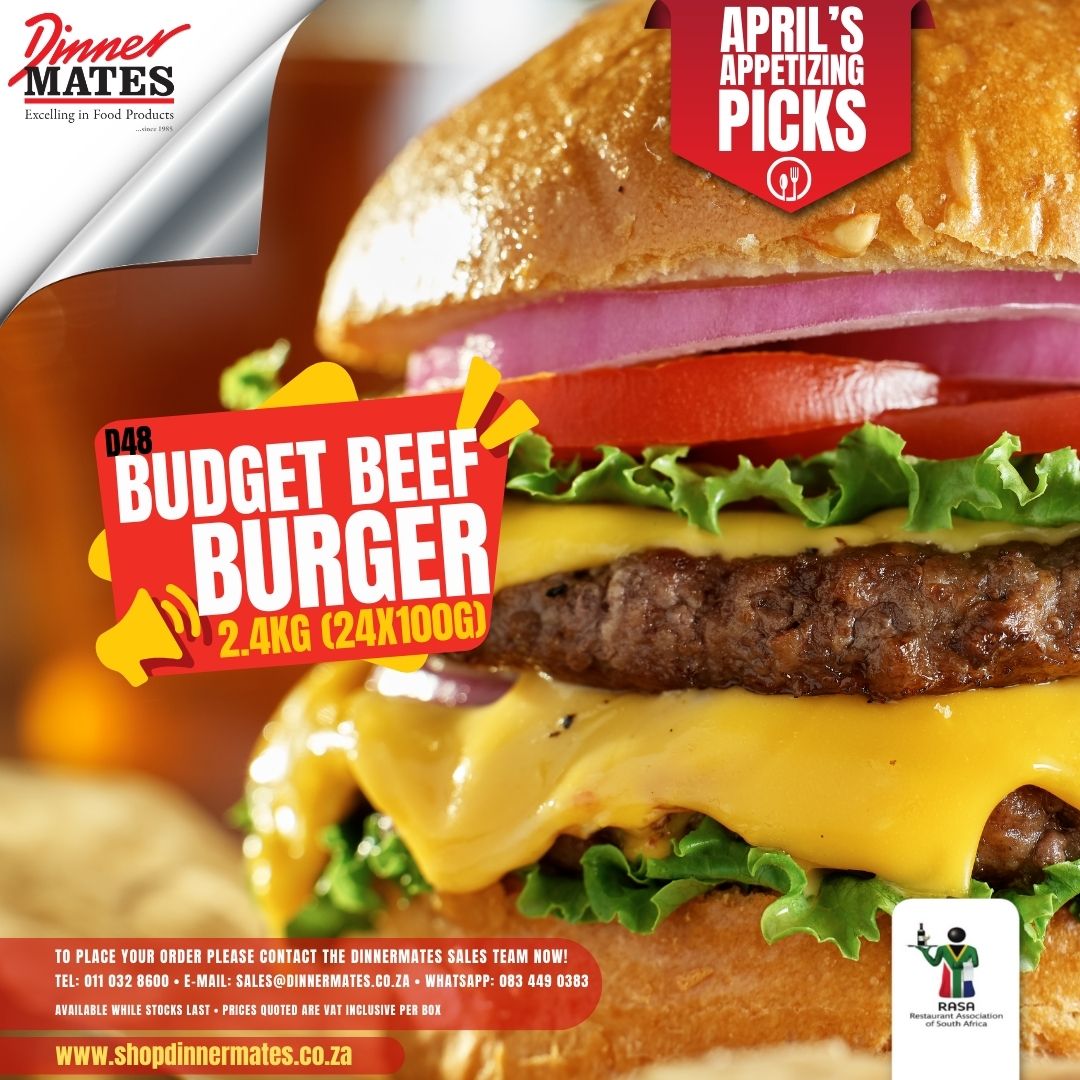 Enjoy the classic taste of our Budget Beef Burger, made from quality beef and expertly seasoned for a delicious flavour 🍔 #AprilPicks #ChickenRissole #CrumbedChicken #BeefBurger #FoodieFinds #dinnermates #ommodigital shopdinnermates.co.za