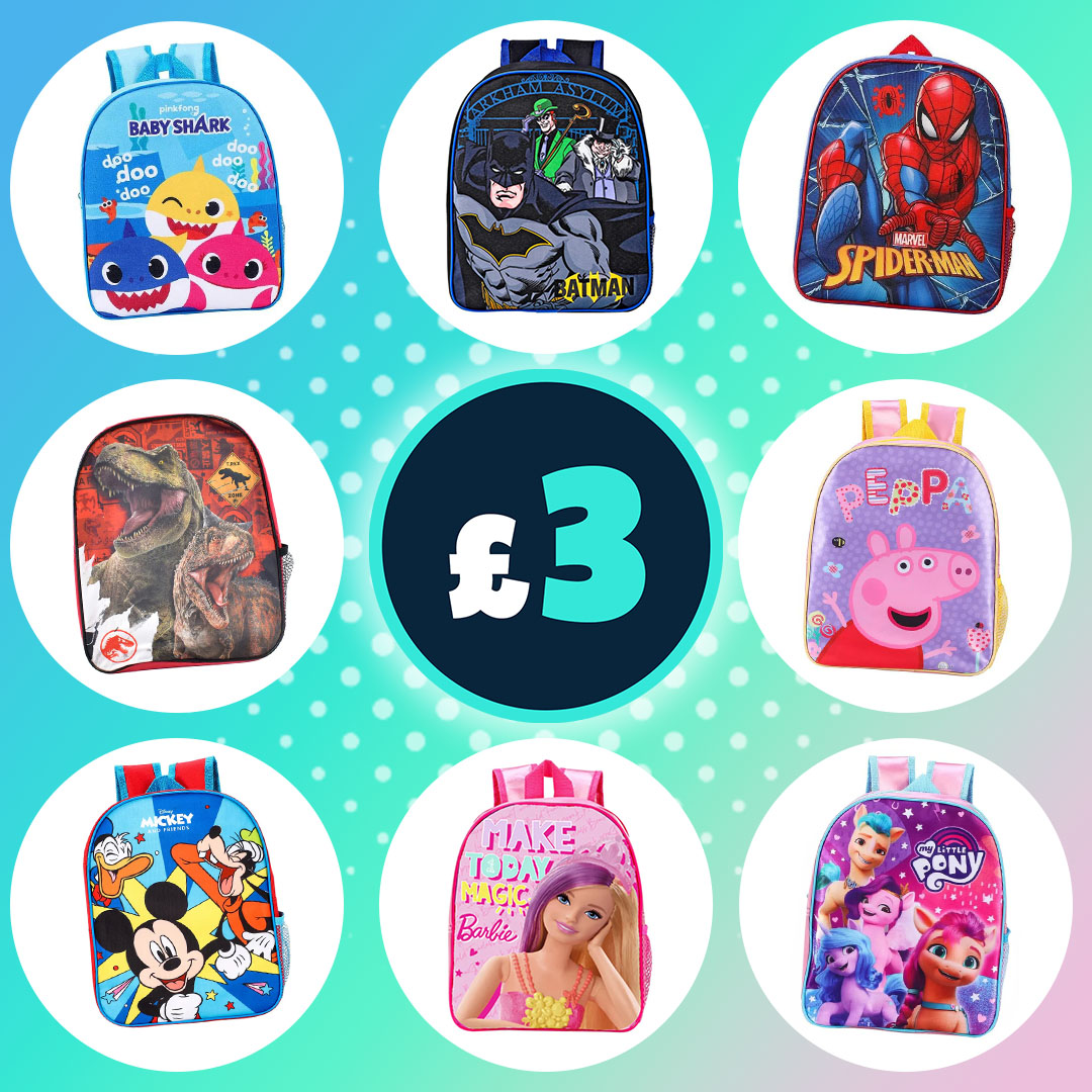 Unbelievable #Backpack #Bargains! 🎒 Grab your favourite branded backpacks from #Disney #Marvel #JurassicWorld #Barbie #BabyShark #PeppaPig #Mylittlepony & more, just £3 each! 🌟 toysforapound.com/collections/ru…