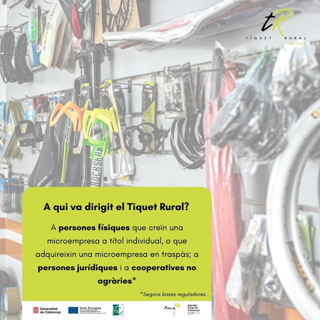 arcaruralcat's tweet image. A qui es dirigeix el Tiquet Rural?🎟️

➡️ A persones físiques que creïn una microempresa o que n&apos;adquireixin una en traspàs; a persones jurídiques i a cooperatives no agràries.

#AgendaRuralCat #FuturCompartit #DinamitzacióEconòmica #RelleuRural #emprenedoria