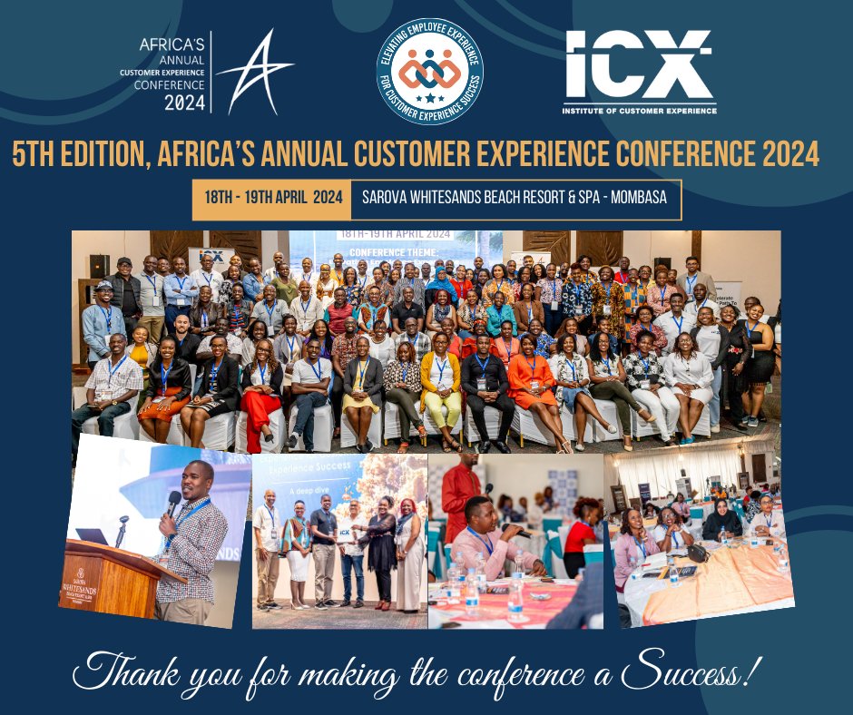 icx_kenya's tweet photo. To our esteemed speakers, delegates, sponsors, and exhibitors, we are greatly honoured that you chose to be part of the #AfricaCXConference2024 and your unwavering support that fueled its success.

We look forward to many more fruitful ventures ahead. #ElevatingEXforCXSuccess https://t.co/g6sqK3V2Wh