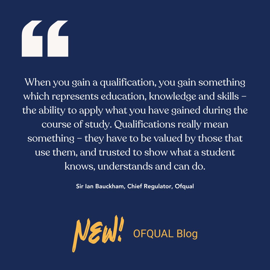 Chief Regulator at @Ofqual explores technical changes, reflections on recent year's assessments, the role of qualifications, and elements of the upcoming Summer assessment period in the latest blog on our website. Read here: chartered.pulse.ly/zixnvveadn #Assessment #Qualifications