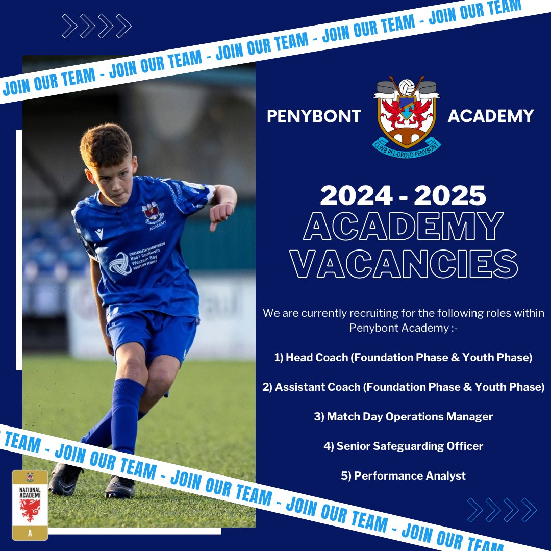 Penybontacademy's tweet photo. ⚽️ We are also recruiting enthusiastic and high performing individuals to join our multi-disciplinary team at Penybont Academy ⚽️

If you are interested in any of our roles then complete the below form and our team will be in touch to discuss further.

https://t.co/XOhzJDulhL https://t.co/SmjMlneGY7