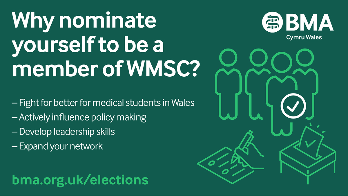 📢 Future medics of 🏴󠁧󠁢󠁷󠁬󠁳󠁿! This is your chance to shape the future of our workforce 📩 Nominate yourself for the 🏴󠁧󠁢󠁷󠁬󠁳󠁿Medical Students Council & be the voice for Cardiff, Swansea, or Bangor medical schools. 👩‍⚕️ Help tackle vital student issues together! ↘️ brnw.ch/21wJ5aO