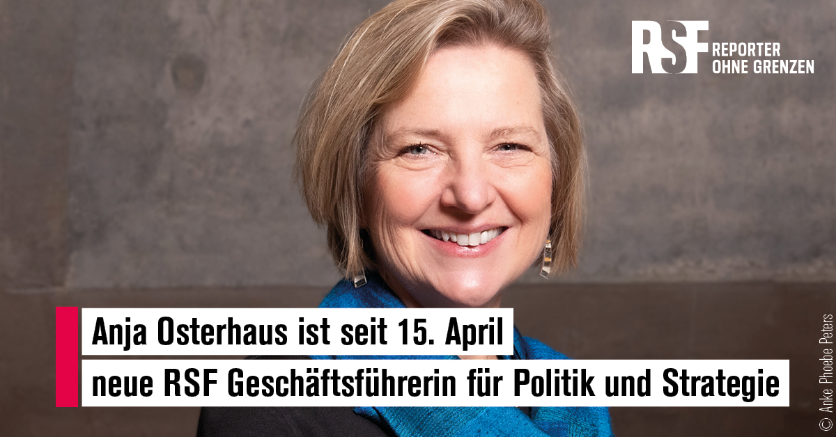 Unsere #Geschäftsführung ist komplett: Seit 15. 04. verantwortet Anja Osterhaus politische Arbeit & strategische Ausrichtung von RSF. Die Herausforderungen sind groß, für unser 30-jähriges Jubiläum haben wir uns viel vorgenommen. Wir freuen uns! Mehr: reporter-ohne-grenzen.de/pressemitteilu…