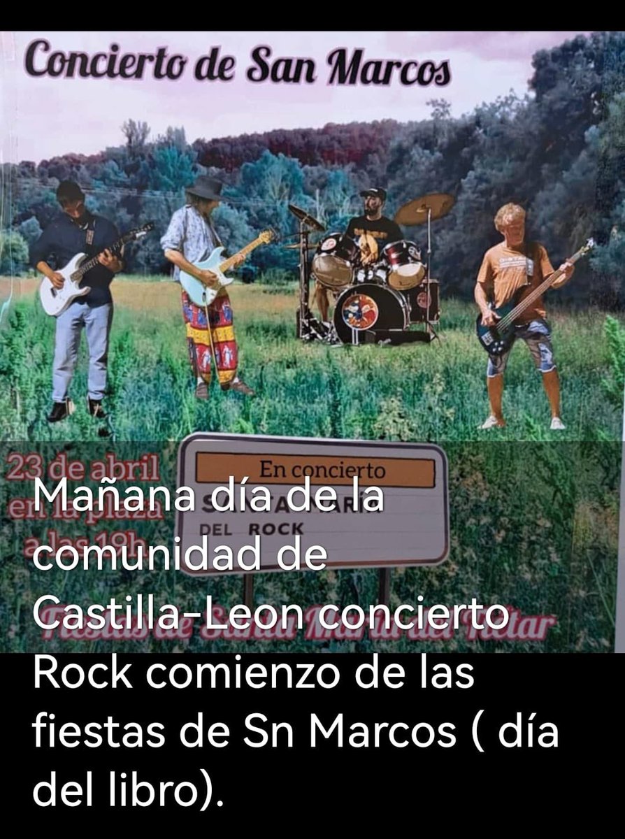aytosantamaria's tweet photo. 🎸 Hoy, 23 de Abril, día de la Comunidad de Castilla y León, disfrutaremos de un concierto de Santa María Rock a las 19h. https://t.co/xeAWTYCsx5