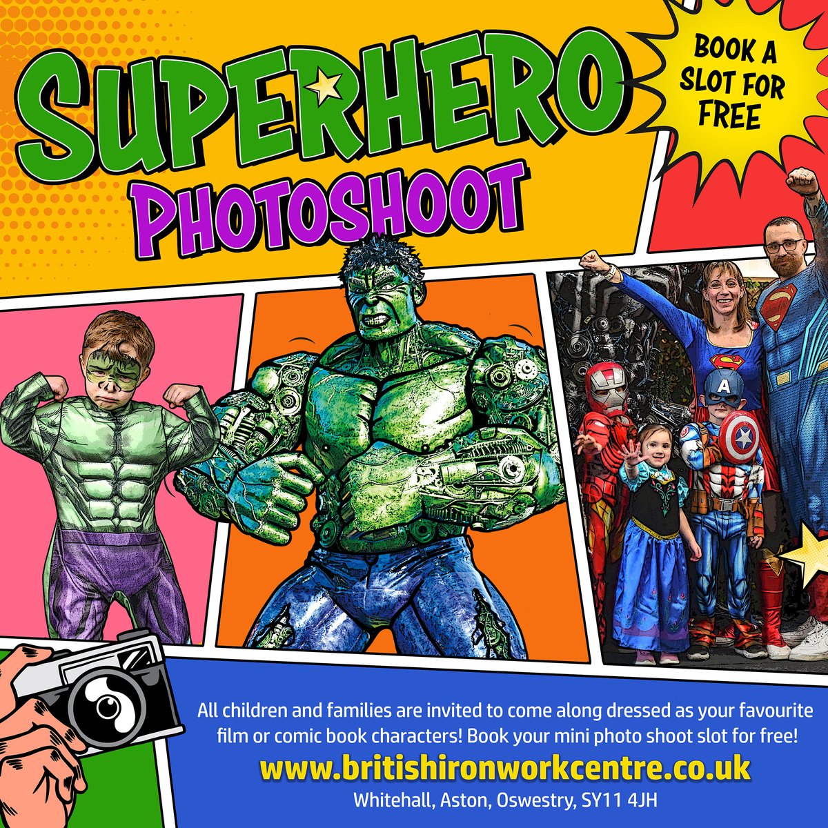 FREE Kids Superhero photoshoot!! 🦸‍♂️🦹💥 A fun-filled FREE photoshoot, where your little ones will come dressed up as a superhero, and we’ll snap a high-res photograph of them with our superhero sculptures. 18th May 🌟 BOOK HERE - britishironworkcentre.co.uk/event_item/kid…