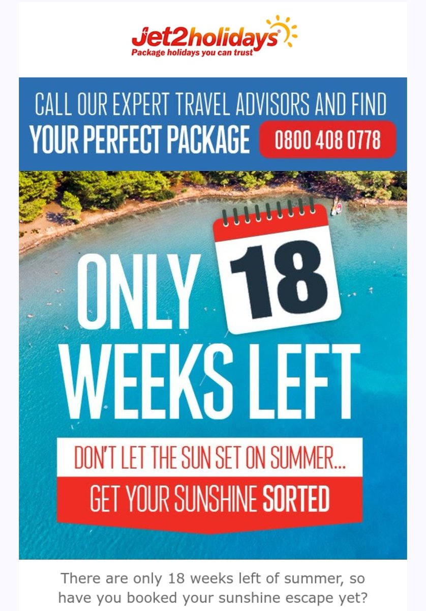 Why does Jet2 want to hurt me so bad?

Only 18 weeks 'left'? We haven't even started yet!