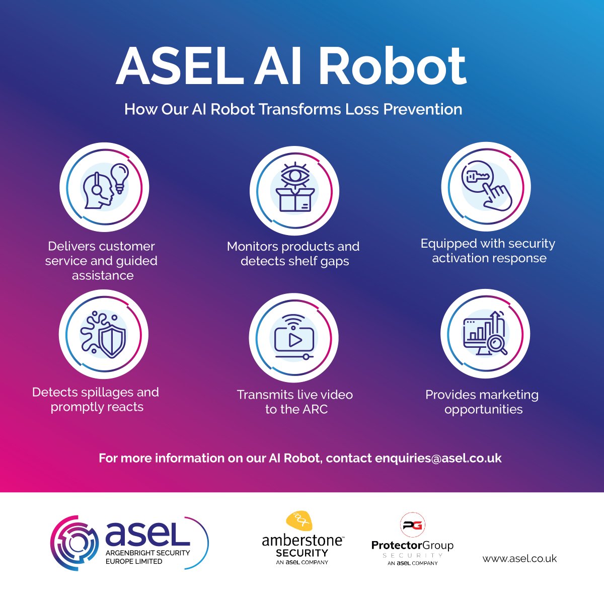 At ASEL, we are committed to transforming the risk and loss prevention industry through advanced technology.  

You will be able to see our AI Robot in action this week at @RetailTechShow, on stands 6J83 & 6J79, so make sure to pay us a visit!

#securitytechnology #RTS2024