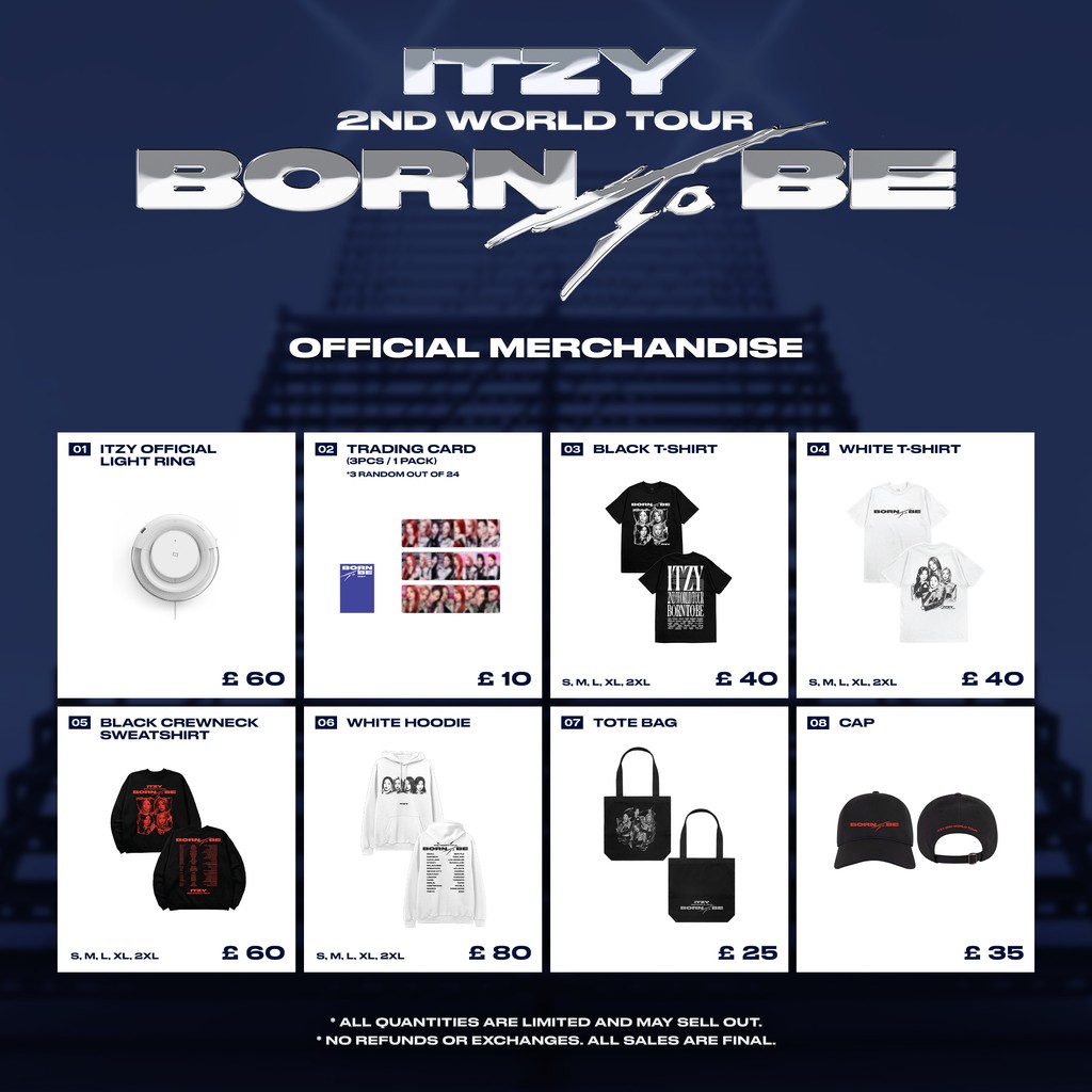 🔥ITZY 2ND WORLD TOUR <BORN TO BE> OFFICIAL MERCHANDISE in EUROPE!🔥 Here is merch info for LONDON!⁠ ✔Times subject to change ✔Operating hours depend on local time ✔All merchandise is limited and may sell out early⁠ #ITZY #MIDZY #ITZY_BORNTOBE #ITZY_WORLD_TOUR #LIVENATION