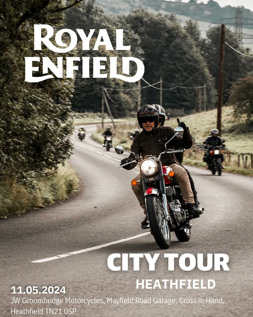 📣 Royal Enfield City Tour - Heathfield - 11th May

Book a test ride on the full range of Royal Enfield bikes: form.jotform.com/240984239732363

#RoyalEnfield #CityTour #Demo #TestRide #Sussex