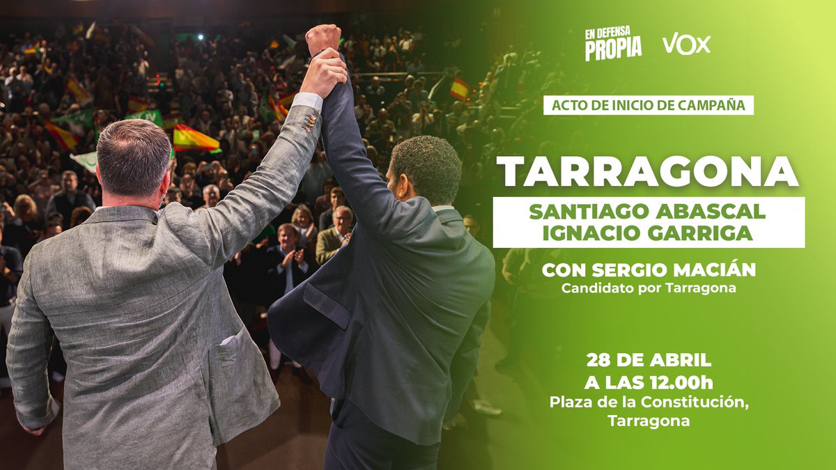 Este domingo 28 de abril en TARRAGONA.
¡Acto público!
#EnDefensaPropia