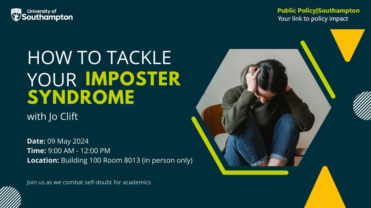 Do you feel that your work does not deserve to be heard? Join our new training session on How to Tackle Your Imposter Syndrome with @JoCliftConsults and have a chat together! ⏰ Thursday, 9 May 2024 📍Building 100 Room 8013 (in person only) 👉 Sign up: buff.ly/4aLKobx