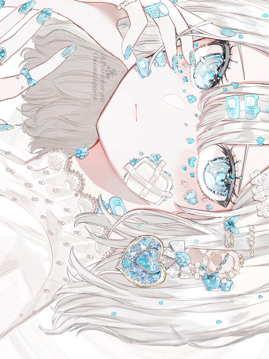 1girl solo looking at viewer blush blue eyes hair ornament hair between eyes  illustration images