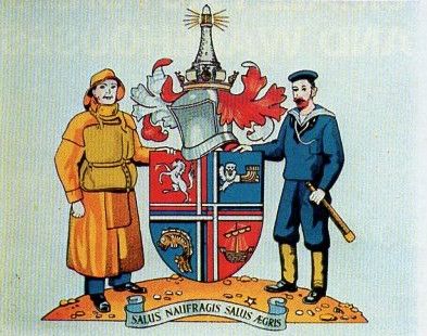 RTunnels's tweet photo. RLNI FACT: In 1934 Ramsgate town celebrated the 50th. anniversary of its incorporation and was then allowed to add ‘supporters’ to their coat of arms. A lifeboatman and a coastguard were chosen with the lifeboatman being modelled on the then coxswain Thomas Read. #ramsgatetunnels https://t.co/tCb3q5UOlM