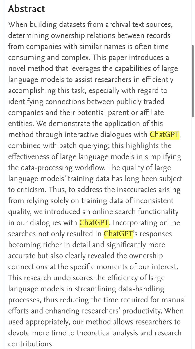 'Incorporating online searches ... resulted in ChatGPT’s responses becoming richer in detail and significantly more accurate.'  

Using Large Language Models to Improve Business Research -@SSRN