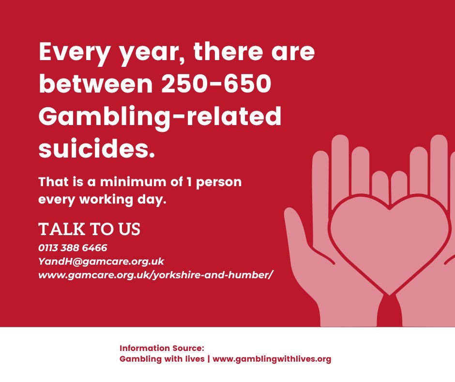 #GamblingRelatedSuicides are the highest of any addiction. The key to preventing these deaths is early intervention. Contact us as soon as you feel like you might be #gambling too much. 

#SuicidePrevention
#GamblingHarms