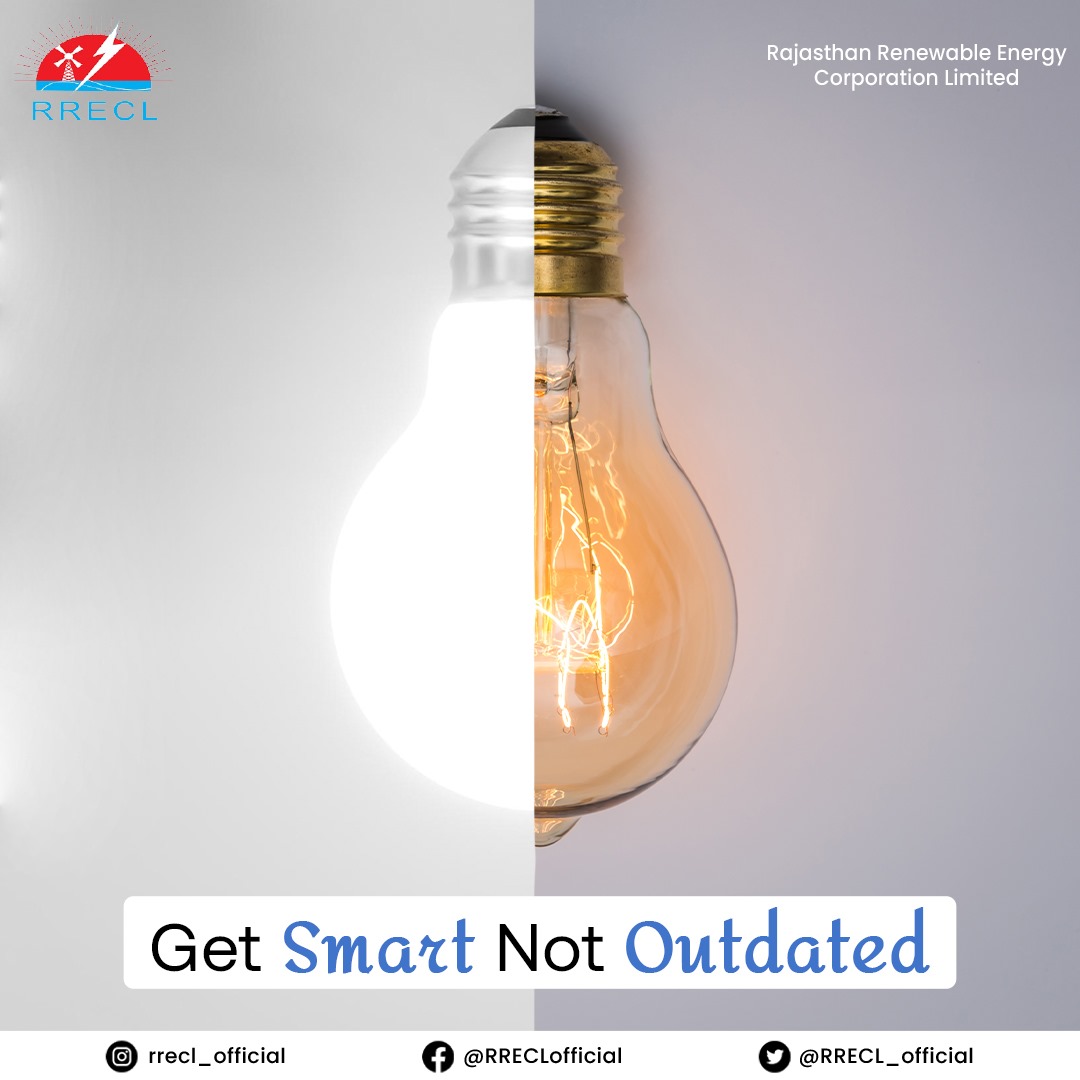 A bulb that saves power and money isn't just a bright idea. It's the smart idea.💡💭

#RRECL #NewRenewableEnergy #SwitchToRenewableEnergy #GreenRajasthan #SmartBulbs #LEDLighting