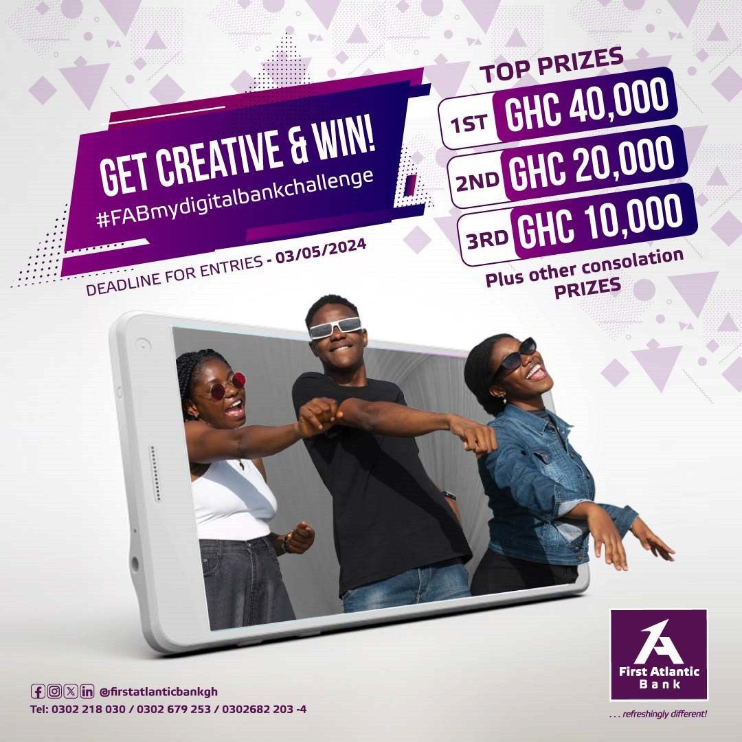 Imagine winning 40,000 cedis by just joining the #FABmyDigitalBankChallenge! Chale no slack, submission are ongoing and the deadline is approaching fast, look sharp!