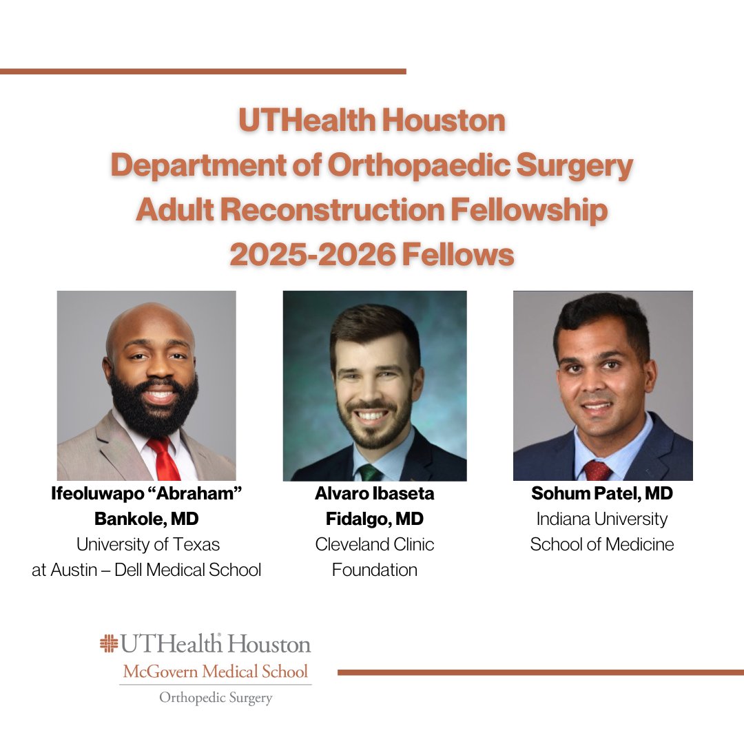 Join us in extending the warmest welcome to our 2025-2026 Adult Reconstruction Fellows! We're thrilled to have Alvaro, Abraham, and Sohum join our team 🙌  #Orthopedics #OrthopedicSurgery #MatchDay #TotalJoints