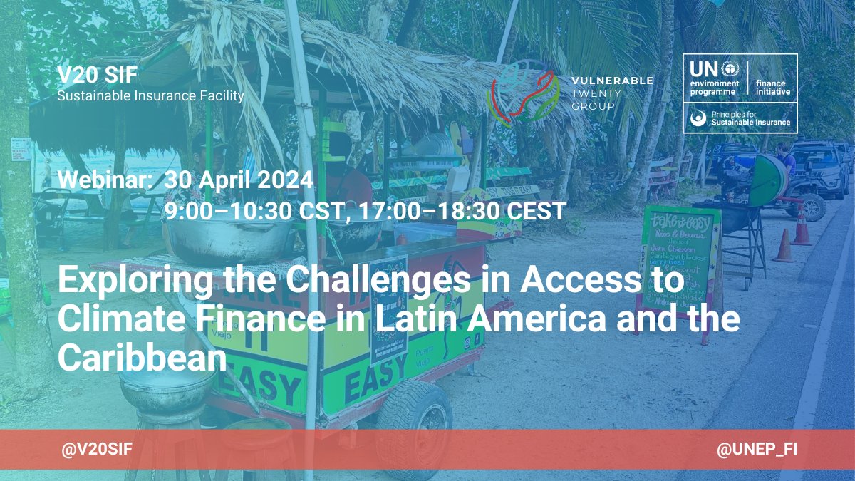 Upcoming webinar: The V20 are holding a discussion in Spanish with key industry figures in the LAC Region discussing the impact of the climate crisis on access to finance, and how this challenges traditional financial models. Click here to register: ow.ly/tFqL50RgSpU