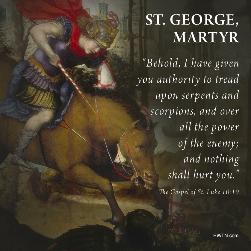 TODAY is the feast day of St. George, a soldier of the Roman army who was tortured and beheaded for his Christian faith in the year 303, in Lydda...He is usually depicted in Christian art as a soldier on horseback killing a dragon with a lance... FMI: catholicnewsagency.com/saint/st-georg…