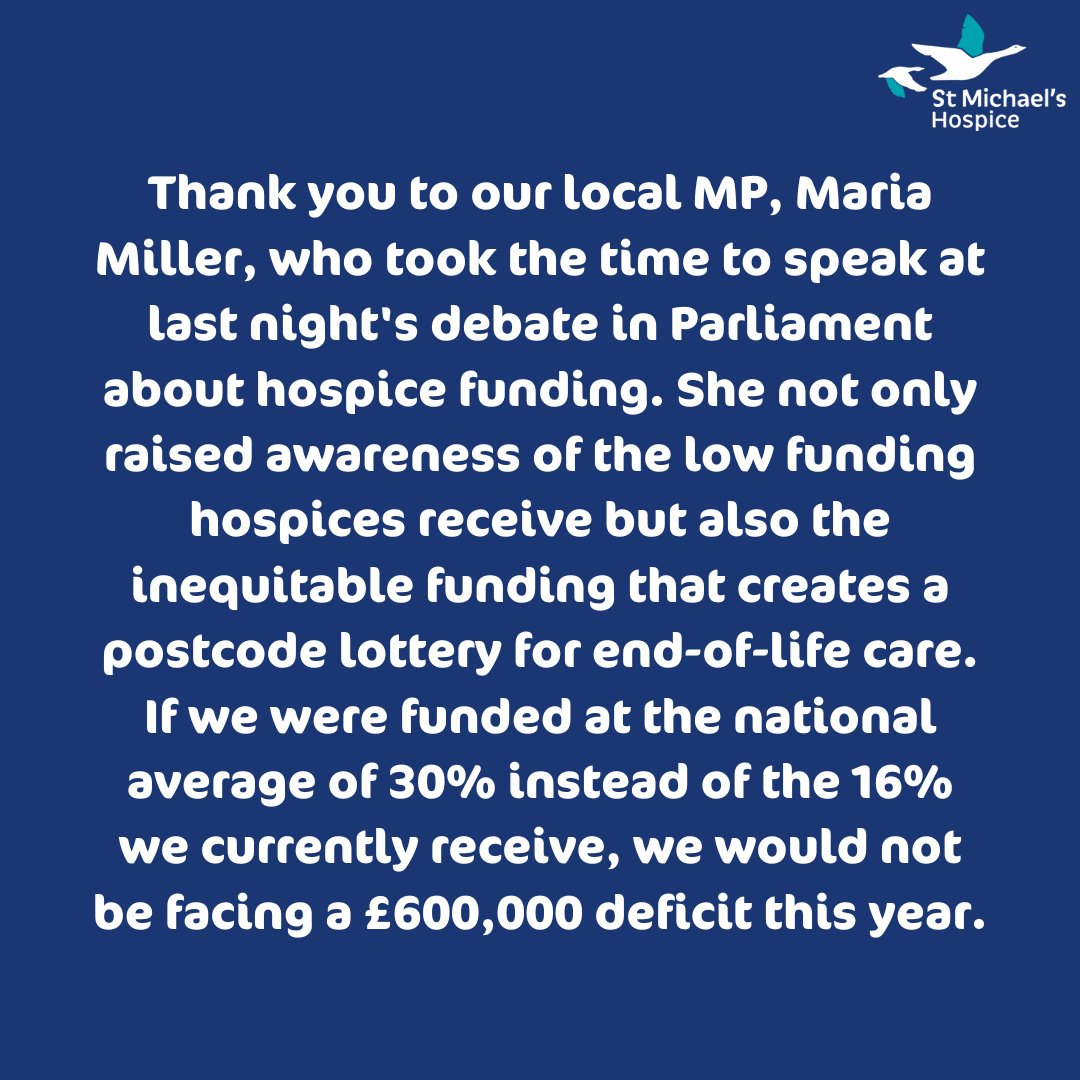 Big thanks to everyone who reached out to <a href="/MariaMillerUK/">Maria_Miller</a> for St. Michael's Hospice! Your support means the world. We'll keep fighting for fair funding to protect the vital services we provide in #NorthHampshire. The care we provide is worth fighting for.
#hospicesupport