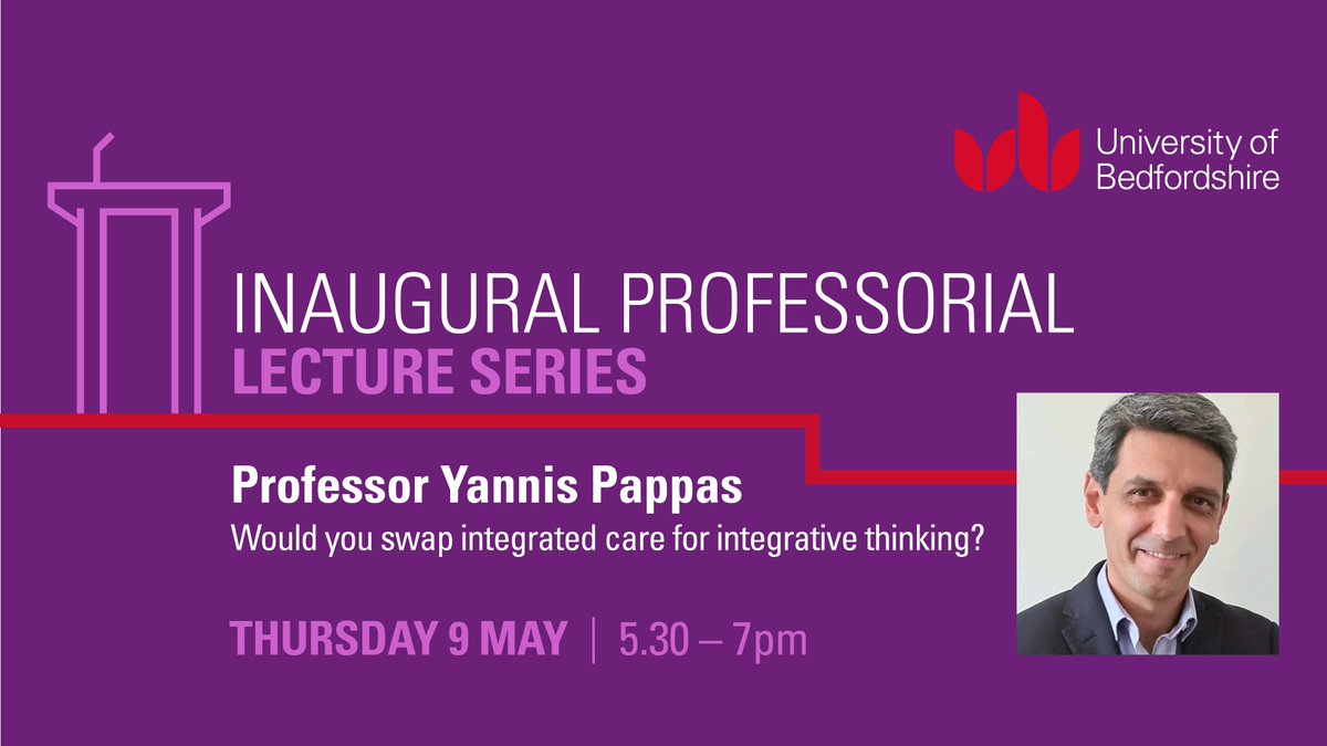 uniofbeds's tweet image. There's a couple of weeks to go until the next instalment of our inaugural professorial lecture series with Professor Yannis Pappas' lecture 'Would you swap integrated care for integrative thinking?'👨🏫💬
Find out more & sign up here: eventbrite.co.uk/e/inaugural-pr… 👈 #PublicLecture