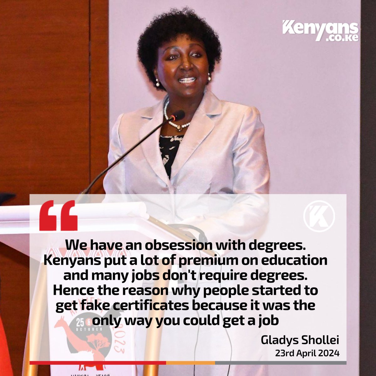 Gladys Boss Shollei ~ degree is useless, and Kenya should ignore it when it becomes a requirement.....

( Quavo Governor Sakaja #KDFchoppers D and G Kairo Joel Ogolla Malaysia )
